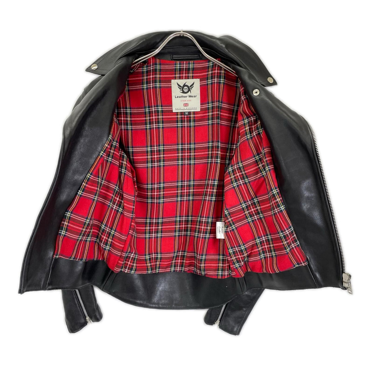 666 Black LJM-1TF Tartan Lining Side Rider Jacket Size 32