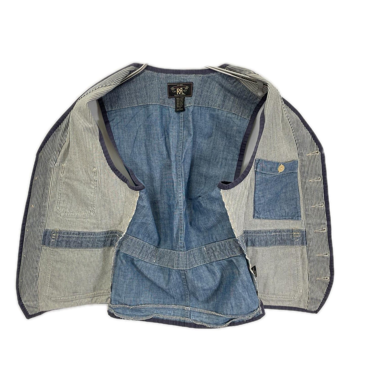 RRL Denim Workwear Hickory Vest Indigo/White