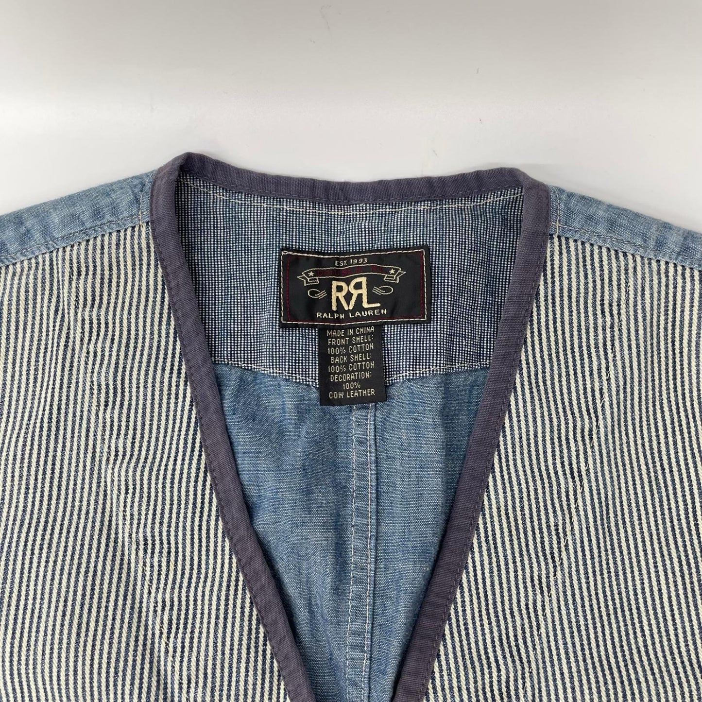 RRL Denim Workwear Hickory Vest Indigo/White