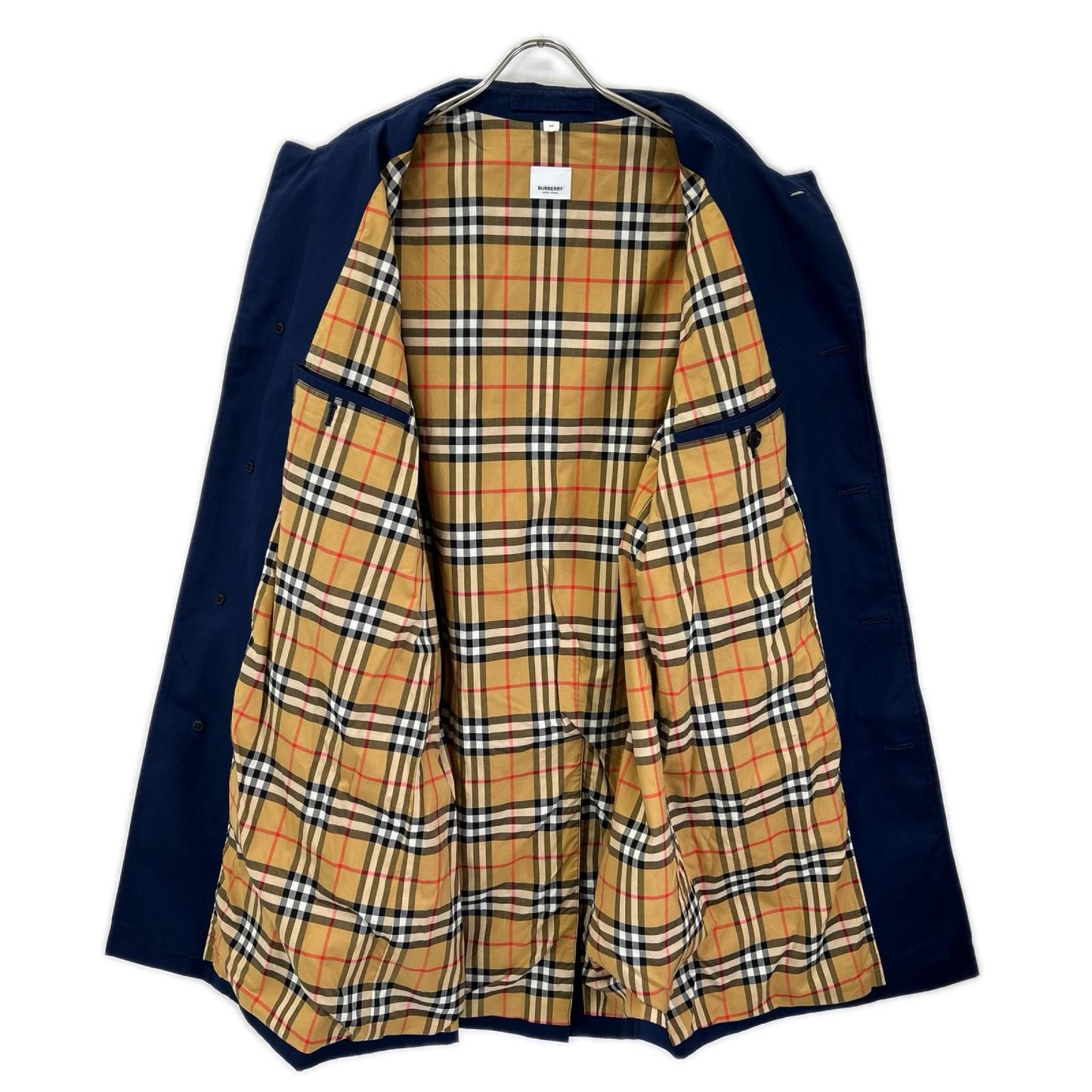 BURBERRY Nova Check Lined Fly Front Trench Coat Navy Size 50