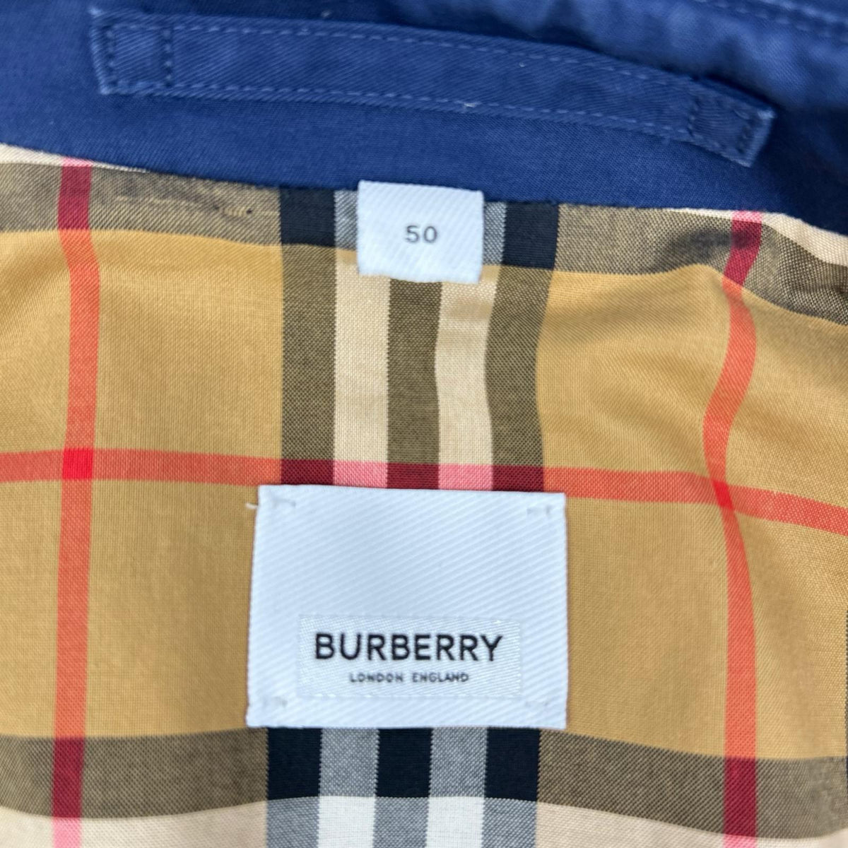 BURBERRY Nova Check Lined Fly Front Trench Coat Navy Size 50