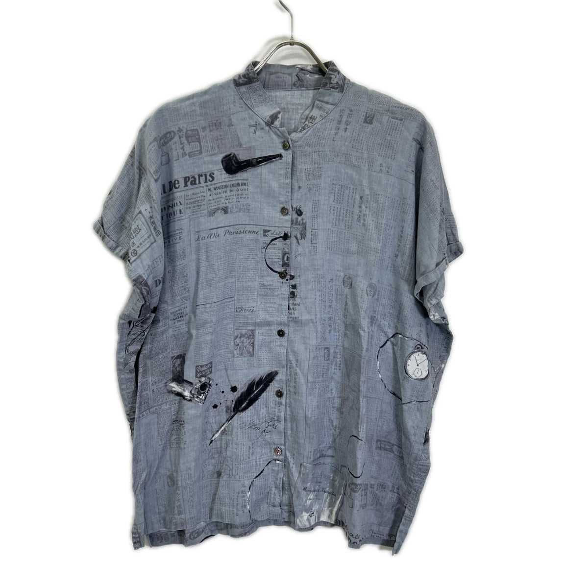 Porter Classic Gray Cotton Linen Kurata Blouse Size XL