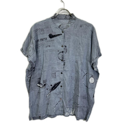 Porter Classic Gray Cotton Linen Kurata Blouse Size XL