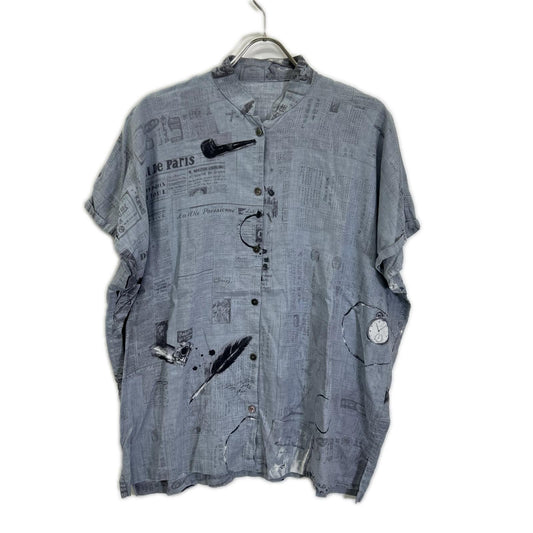 Porter Classic Gray Cotton Linen Kurata Blouse Size XL