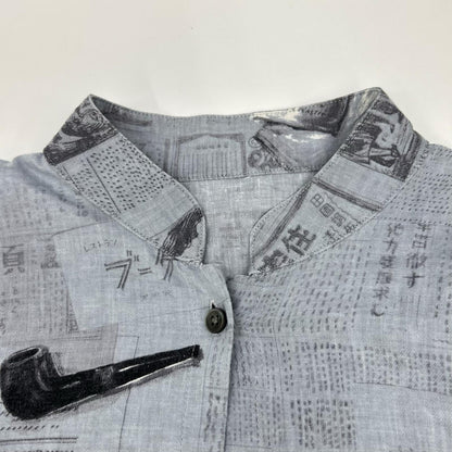 Porter Classic Gray Cotton Linen Kurata Blouse Size XL
