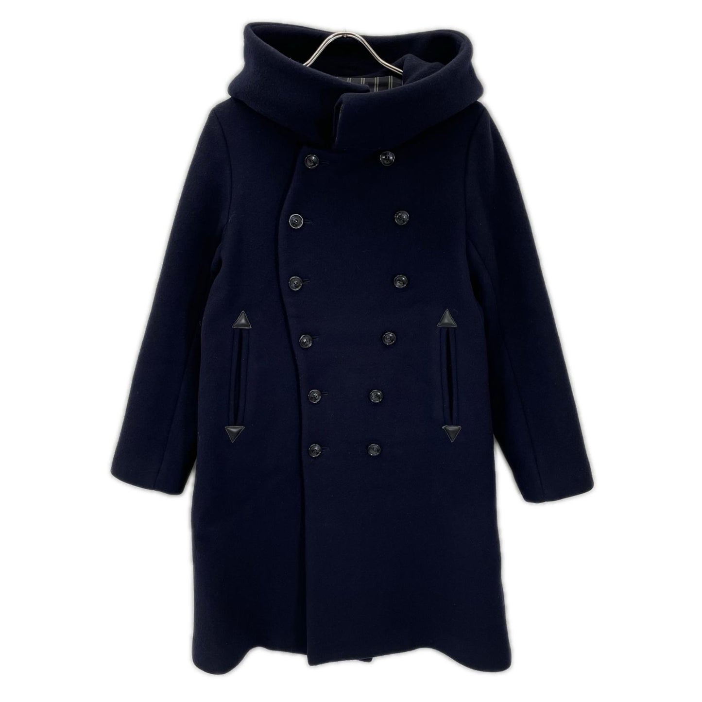 MIDDLA Navy Wool Double-Breasted Hooded Long Coat Size 1