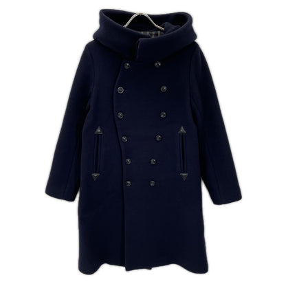 MIDDLA Navy Wool Double-Breasted Hooded Long Coat Size 1