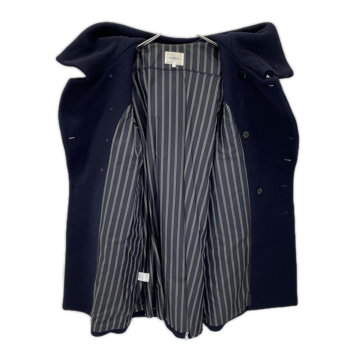 MIDDLA Navy Wool Double-Breasted Hooded Long Coat Size 1