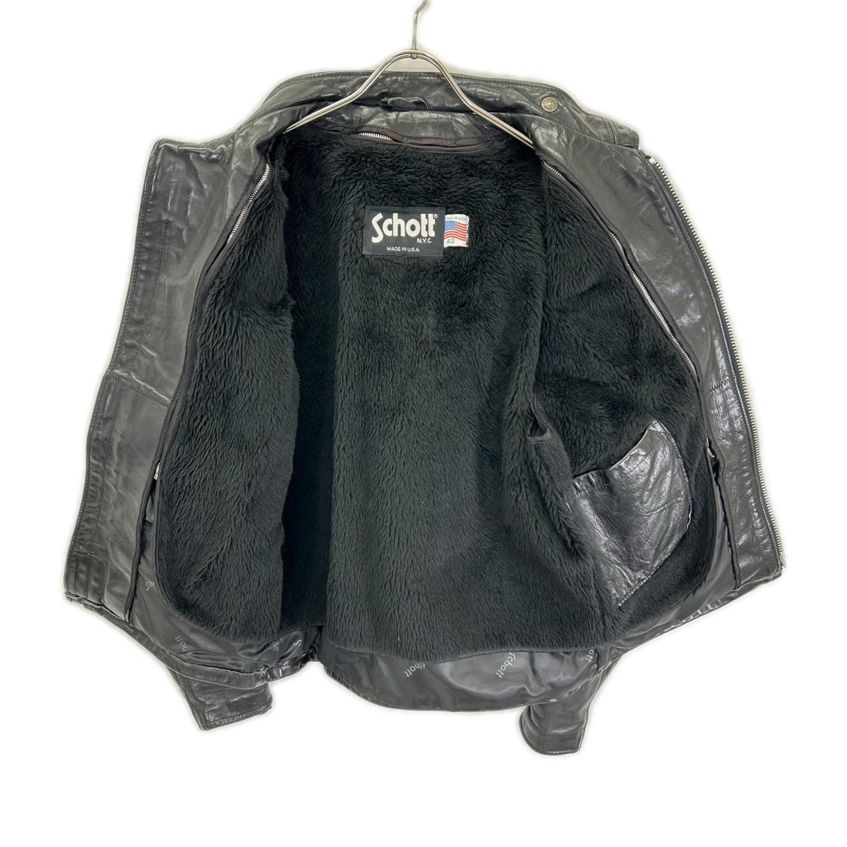 schott 641 Leather Single Rider Jacket Liner Black Size 42
