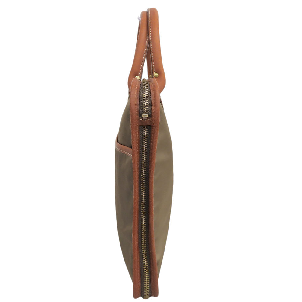 Felisi Slim Briefcase Business Bag Khaki/Brown Nylon/Leather