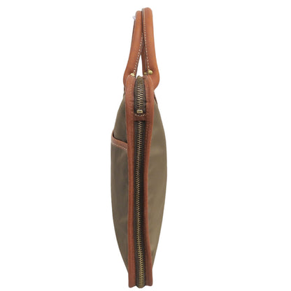 Felisi Slim Briefcase Business Bag Khaki/Brown Nylon/Leather