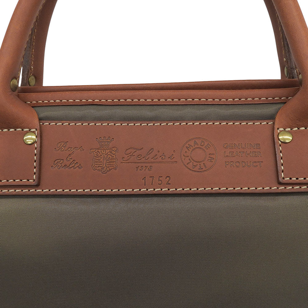 Felisi Slim Briefcase Business Bag Khaki/Brown Nylon/Leather