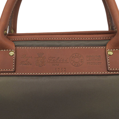 Felisi Slim Briefcase Business Bag Khaki/Brown Nylon/Leather