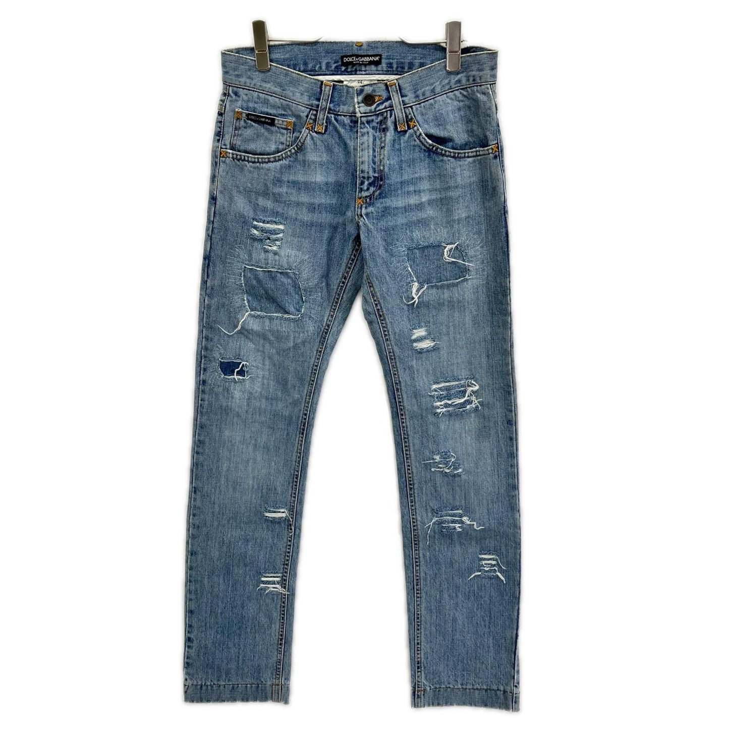DOLCE&GABBANA Distressed Skinny Denim Light Indigo Size 44