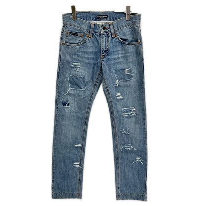 DOLCE&GABBANA Distressed Skinny Denim Light Indigo Size 44