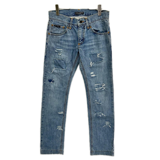 DOLCE&GABBANA Distressed Skinny Denim Light Indigo Size 44