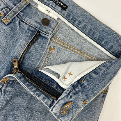 DOLCE&GABBANA Distressed Skinny Denim Light Indigo Size 44