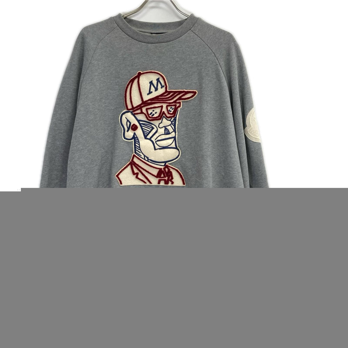 MONCLER Genius 2 1952 Face Embroidered Grey Cotton Sweatshirt Size XXL