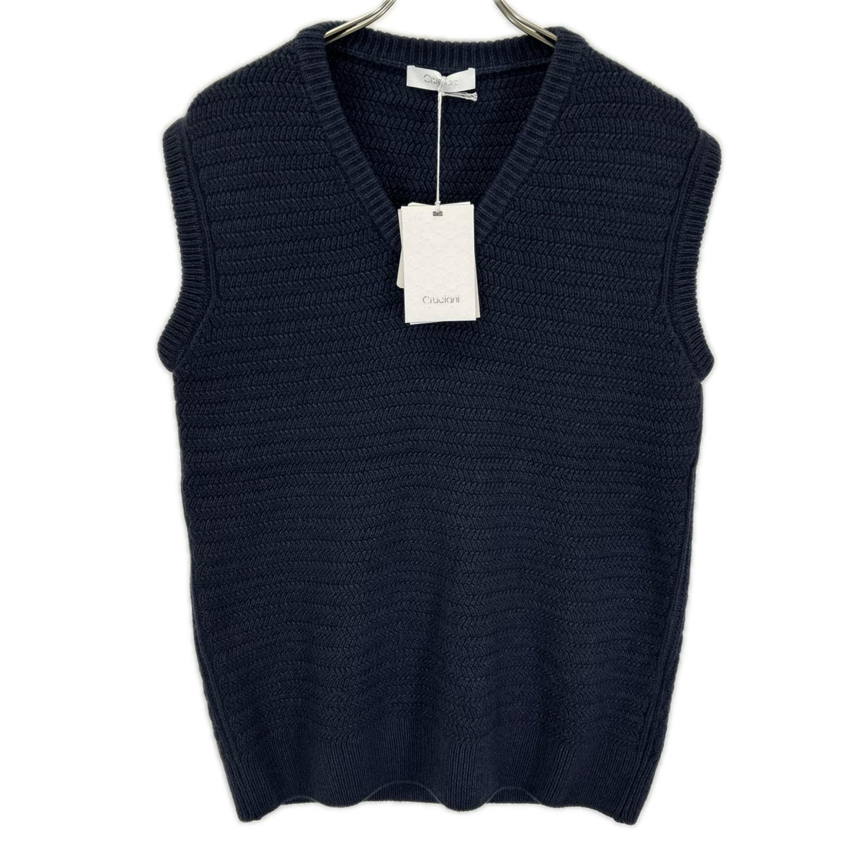 Cruciani CU24.211 Navy V-Neck Wool Knit Vest Size 52
