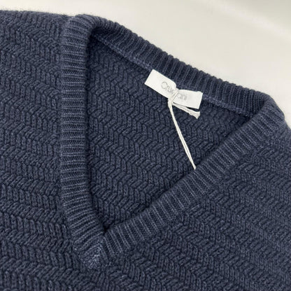 Cruciani CU24.211 Navy V-Neck Wool Knit Vest Size 52