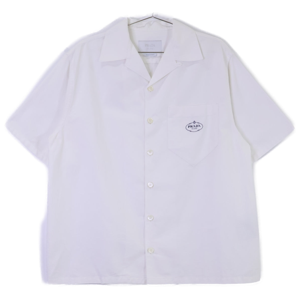PRADA Logo Embroidered Short Sleeve Open Shirt White Size L