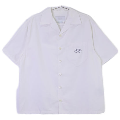 PRADA Logo Embroidered Short Sleeve Open Shirt White Size L