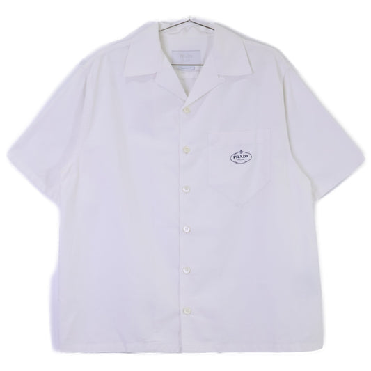 PRADA Logo Embroidered Short Sleeve Open Shirt White Size L