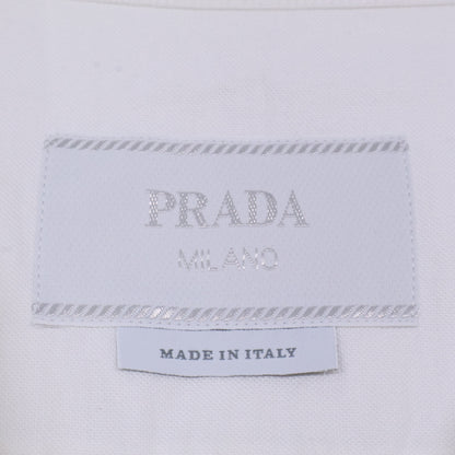 PRADA Logo Embroidered Short Sleeve Open Shirt White Size L