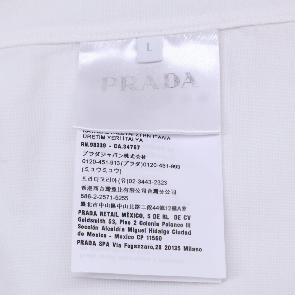 PRADA Logo Embroidered Short Sleeve Open Shirt White Size L