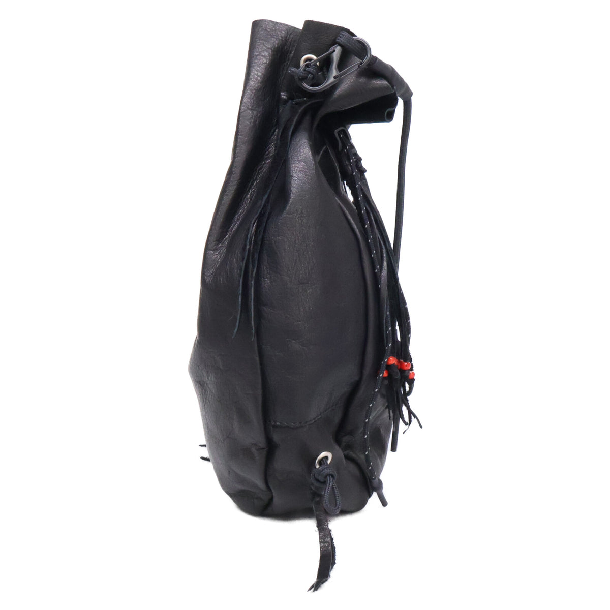 South2 West8 Kinchaku Leather Mini Shoulder Bag Black