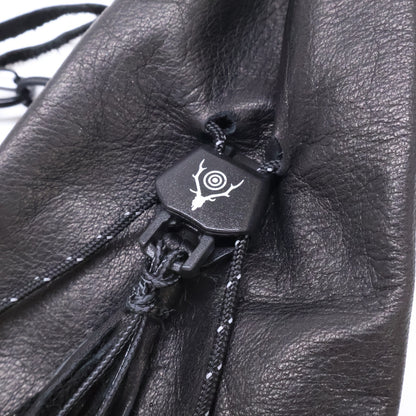 South2 West8 Kinchaku Leather Mini Shoulder Bag Black