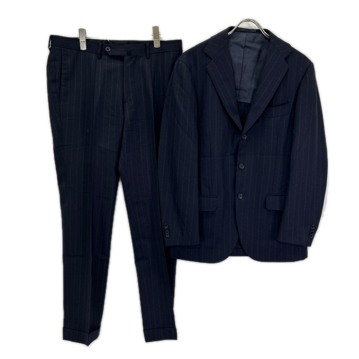 RING JACKET Navy Striped Wool 3-Button Suit Jacket Size 48