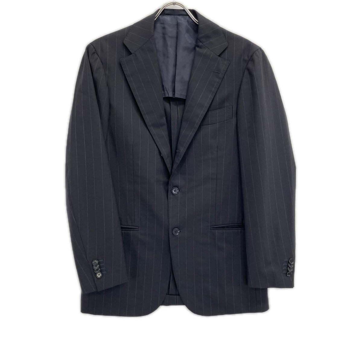 RING JACKET Black Wool Stripe 3B Roll Lapel Jacket Size 48