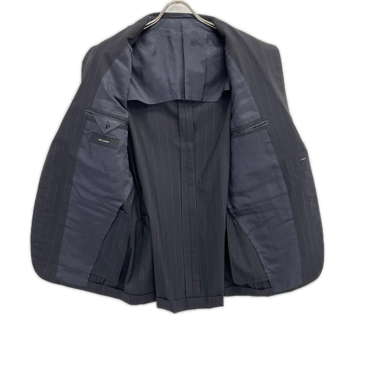 RING JACKET Black Wool Stripe 3B Roll Lapel Jacket Size 48