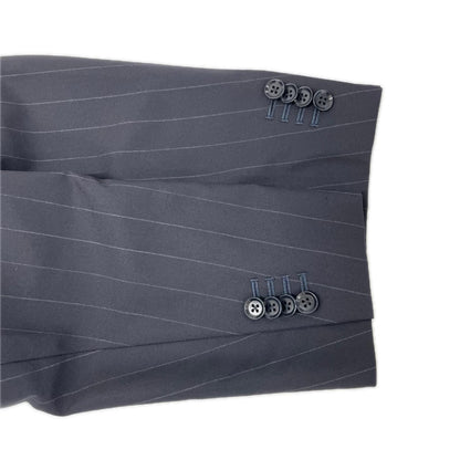 RING JACKET Black Wool Stripe 3B Roll Lapel Jacket Size 48