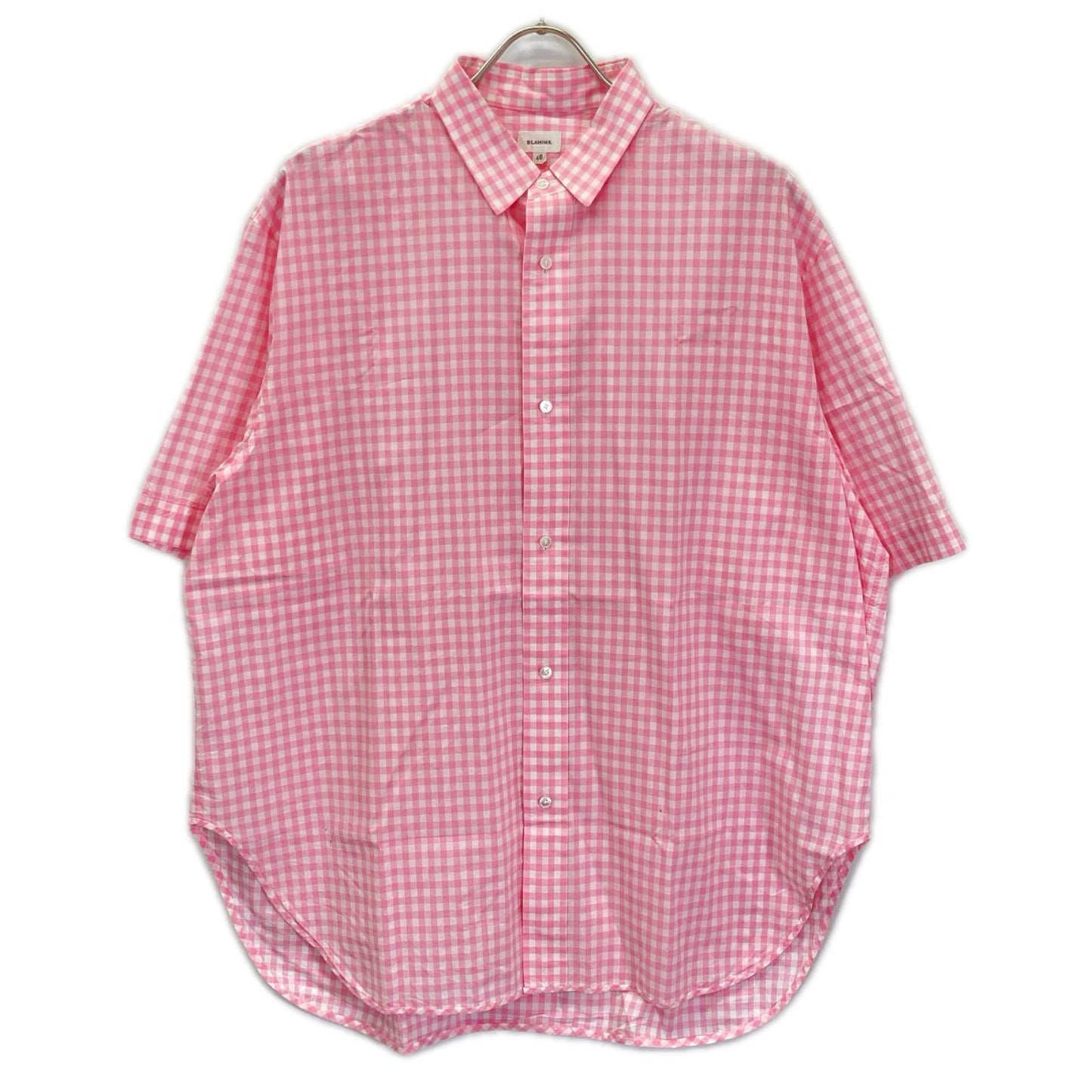 BLAMINK Pink x White Cotton Gingham Sleeve Shirt Size 48