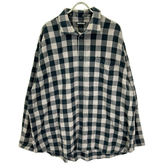 BALENCIAGA 2021 Block Check Long Sleeve Overshirt Shirt Size 37