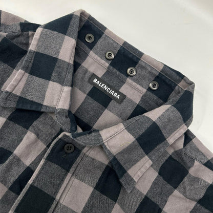 BALENCIAGA 2021 Block Check Long Sleeve Overshirt Shirt Size 37