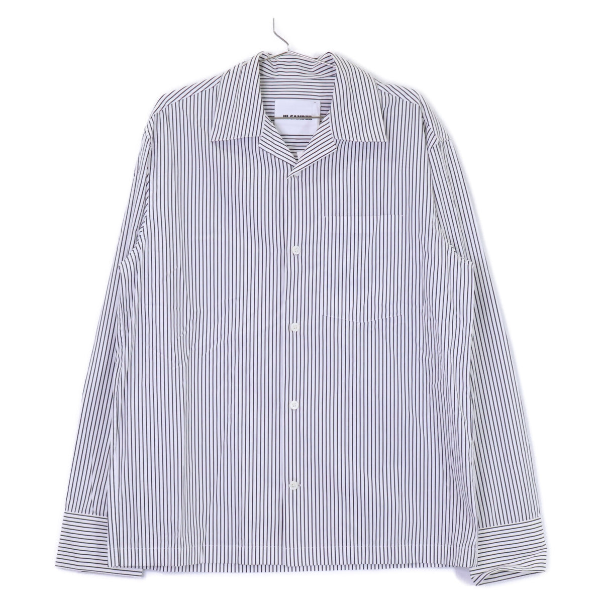 JILSANDER Striped Open Collar Shirt White/Black Size 46