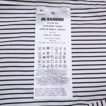 JILSANDER Striped Open Collar Shirt White/Black Size 46