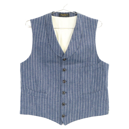 RRL Italian Indigo Cotton Linen Stripe Vest Size 36S