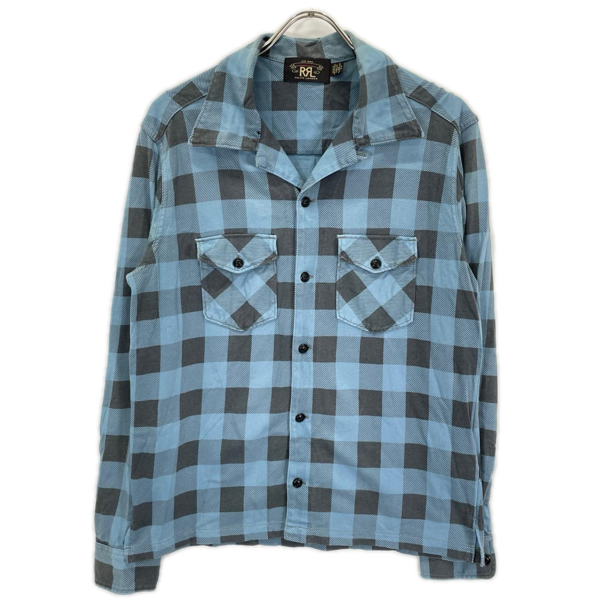 RRL Cotton Buffalo Check Jersey Work Shirt Blue/Gray Size S