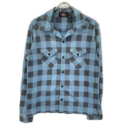 RRL Cotton Buffalo Check Jersey Work Shirt Blue/Gray Size S