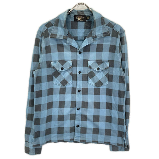 RRL Cotton Buffalo Check Jersey Work Shirt Blue/Gray Size S