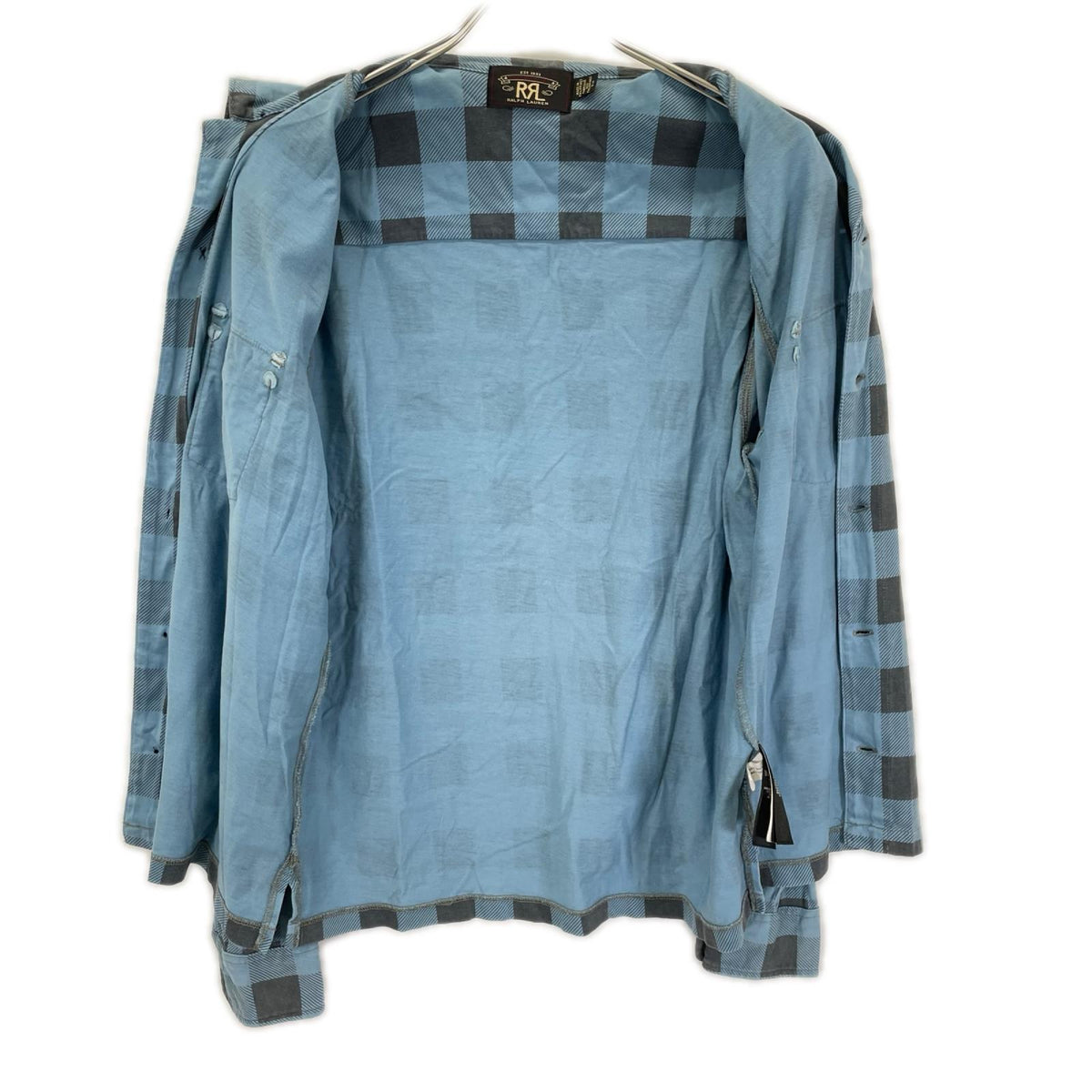 RRL Cotton Buffalo Check Jersey Work Shirt Blue/Gray Size S
