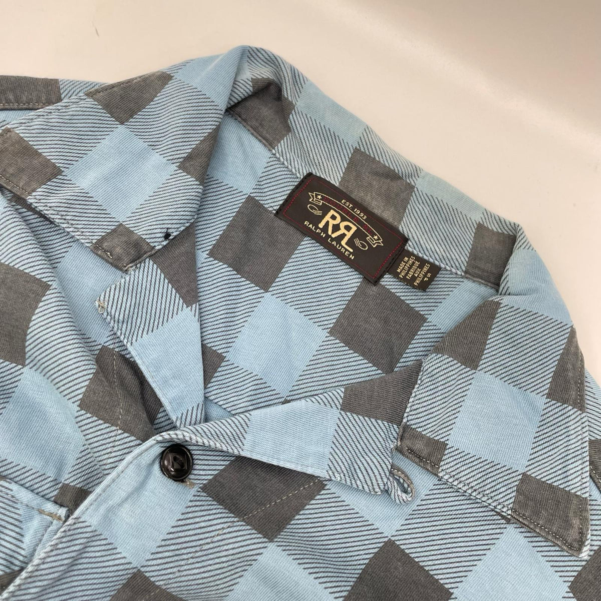 RRL Cotton Buffalo Check Jersey Work Shirt Blue/Gray Size S