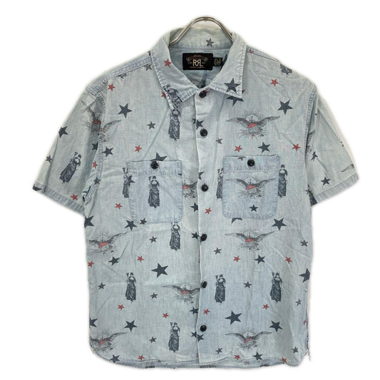 RRL Star & Eagle Used Short Sleeve Shirt Blue Size S
