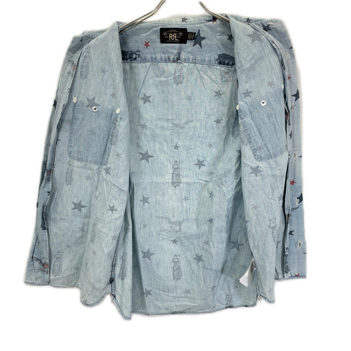 RRL Star & Eagle Used Short Sleeve Shirt Blue Size S