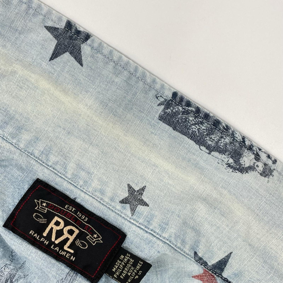 RRL Star & Eagle Used Short Sleeve Shirt Blue Size S
