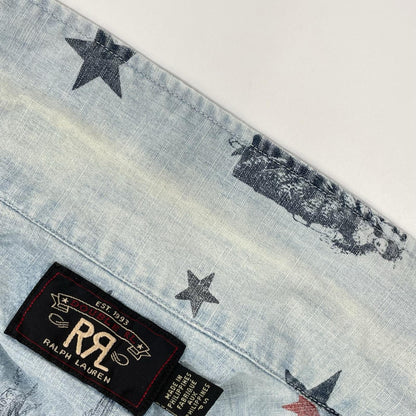 RRL Star & Eagle Used Short Sleeve Shirt Blue Size S
